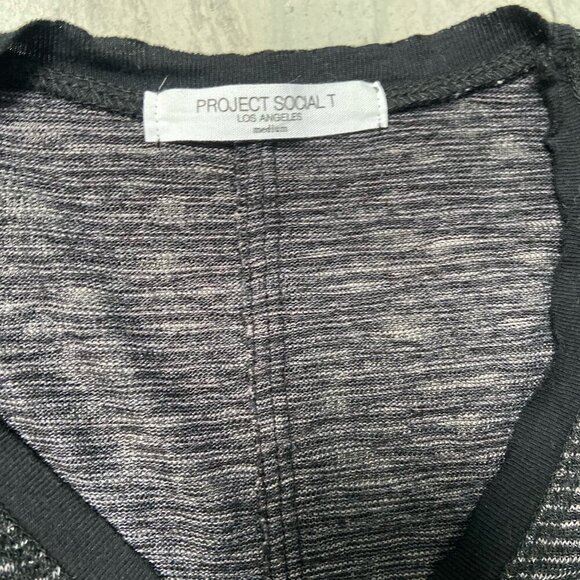 Project Social T Urban Outfitters Striped V Neck Long Sleeve Tee Shirt Black Med - Picture 2 of 7